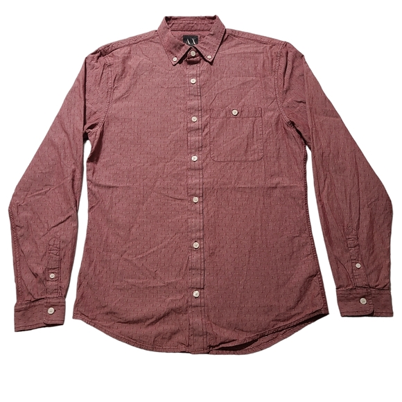 Armani Exchange Slim Fit Mens Medium Burgundy Red Long Sleeve Button Front Shirt - Picture 1 of 5